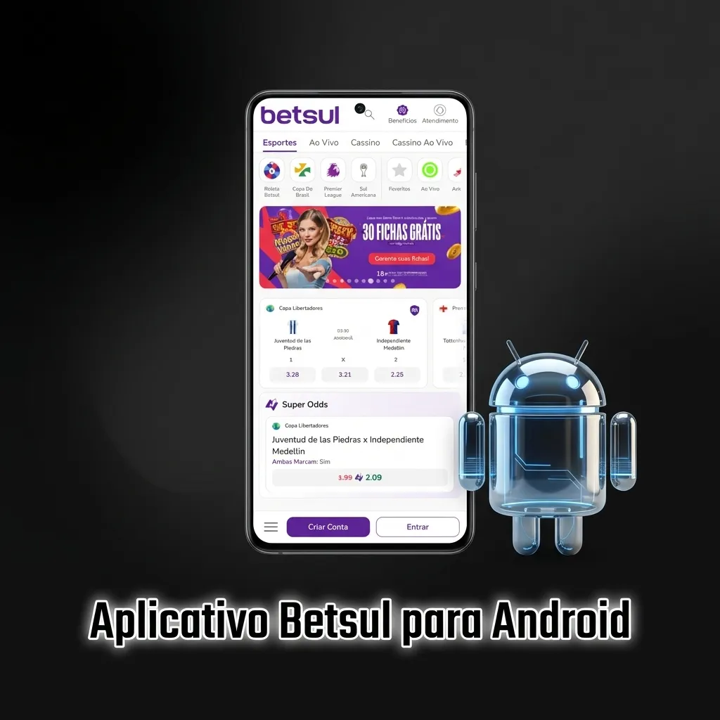Tela de smartphone Android exibindo o app Betsul BR e instruções para baixar e instalar o APK pelo site oficial