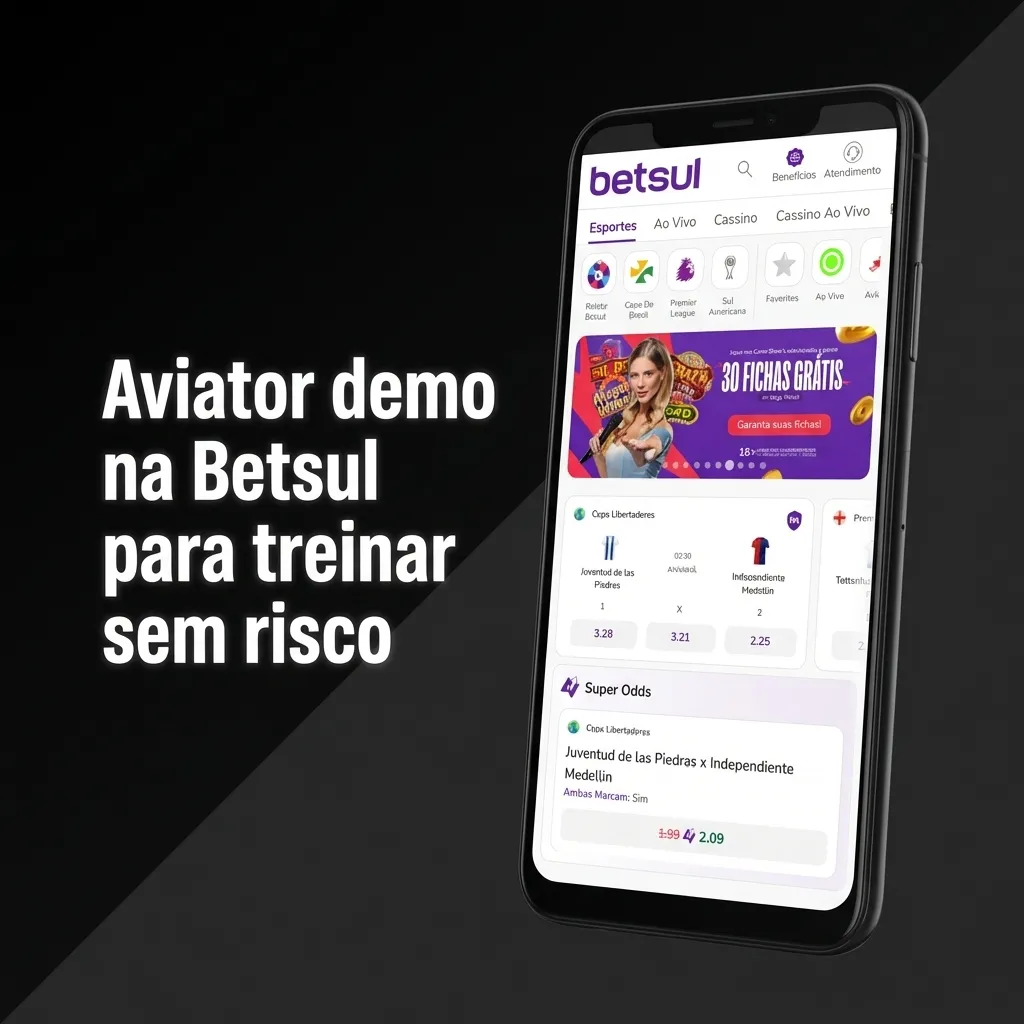 Tela do Aviator demo na Betsul com avião vermelho subindo e painel de apostas com créditos fictícios