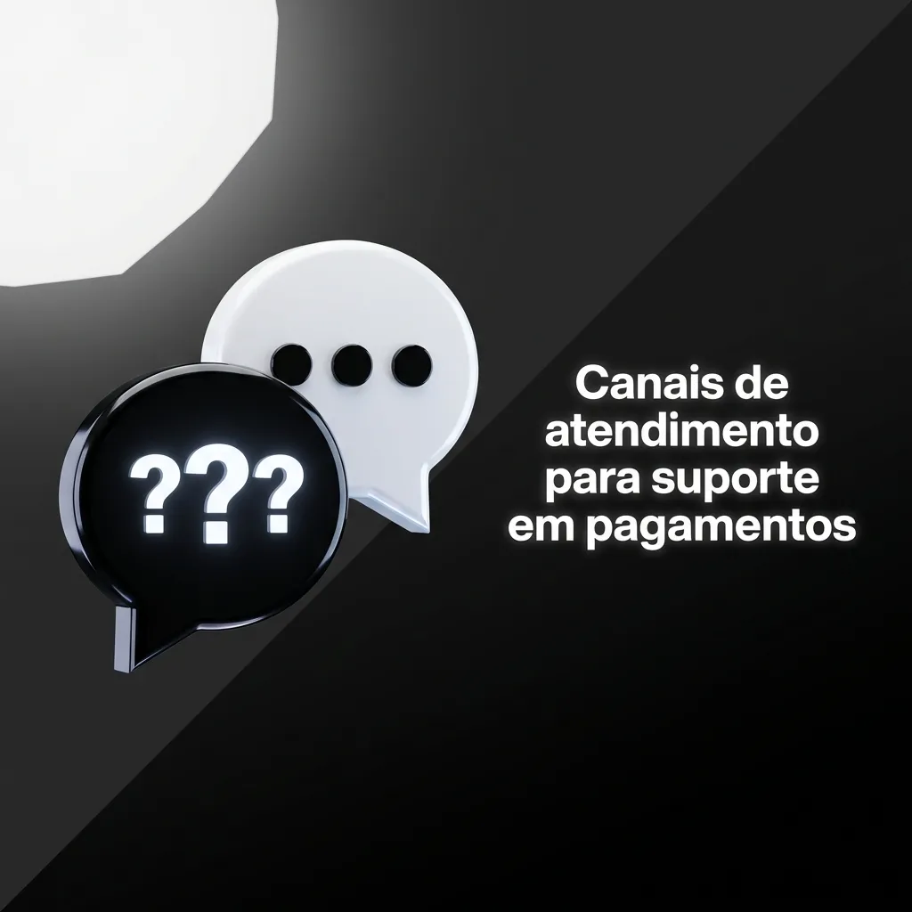 Ilustração de suporte a pagamentos com ícones de chat, e-mail, formulário online e FAQ em destaque