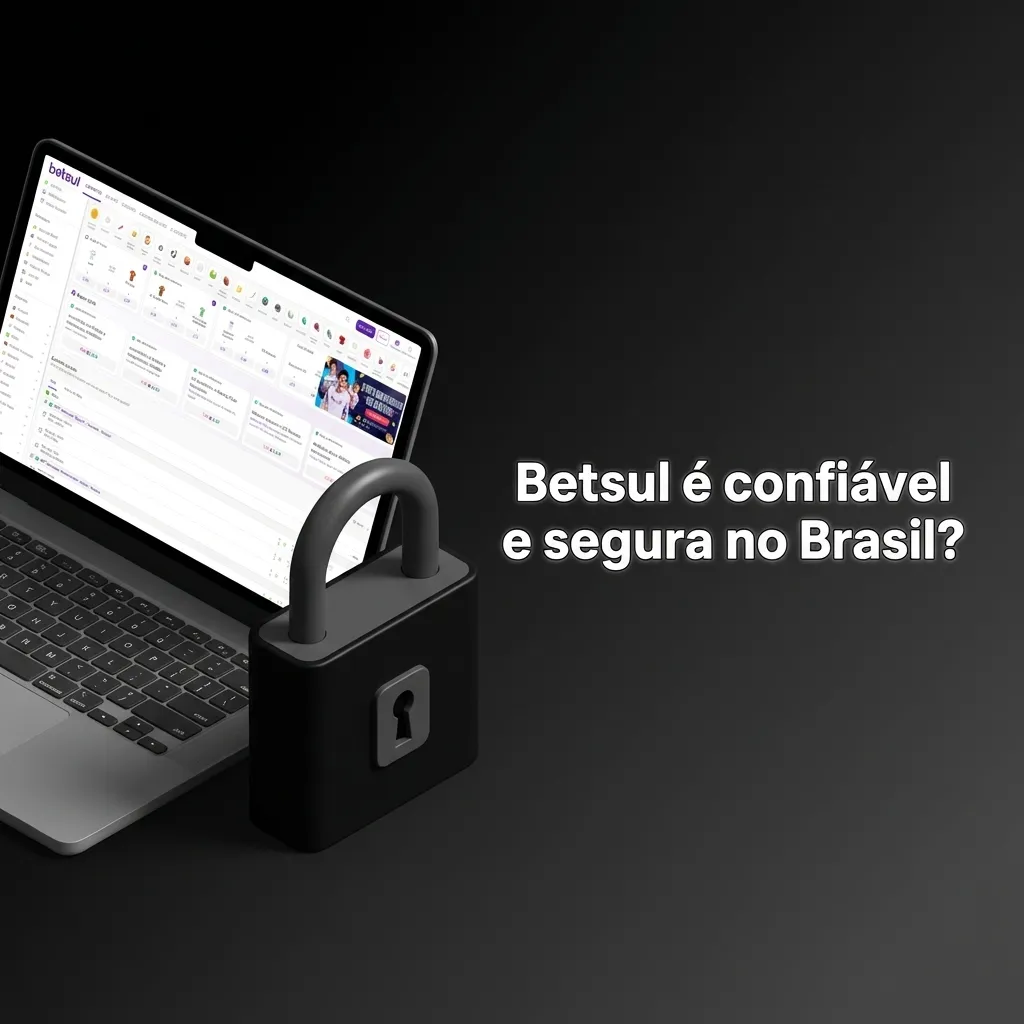 Ilustração da plataforma Betsul no Brasil destacando selo de licença 8048/JAZ, cadeado SSL e ícones de segurança e responsabilidade