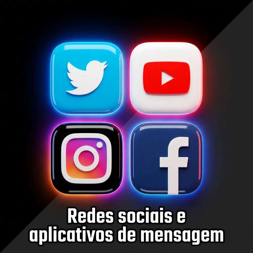 Ilustração de smartphone exibindo ícones de redes sociais e aplicativos de mensagem como WhatsApp, Instagram e Facebook