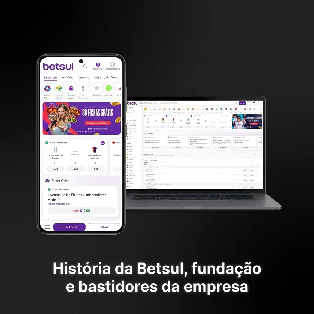 Ilustração da trajetória da Betsul desde 2019, com sede em São Paulo e foco em transparência, tecnologia e apostas responsáveis
